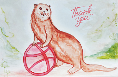 Otter playing with ball design illustration otter watercolor