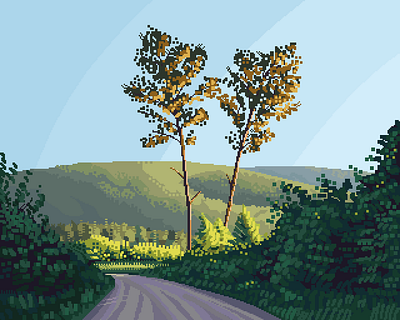 Color study contrast foliage illustration landscape pixelart pixelartist retro scenery sunset