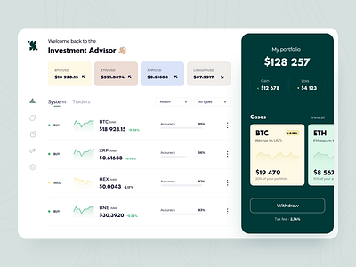 Investment Advisor - Web app analyst arounda cryptocurrency dashboard exchange figma finance fintech graph interface investment portfolio product design saas statistic stock trading ui ux web design