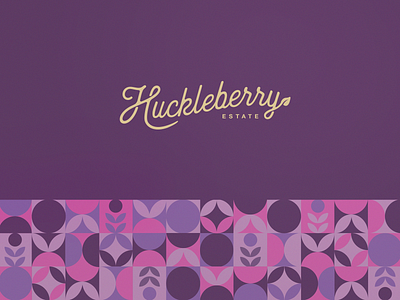 Huckleberry Logo and Geometric Pattern Design abstract shapes acai blueberry branding elegant fruit geometric pattern graphic design ice cream sorbet illustration label leaf logo minimalistic natural organic pattern design product packaging design simle minimal clean vegan eco friendly wordmark