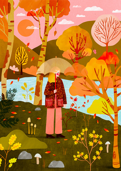 Autumn outfit 🧡 autumn autumn leaves female character illustration illustration art illustrator kids illustration landscape illustration