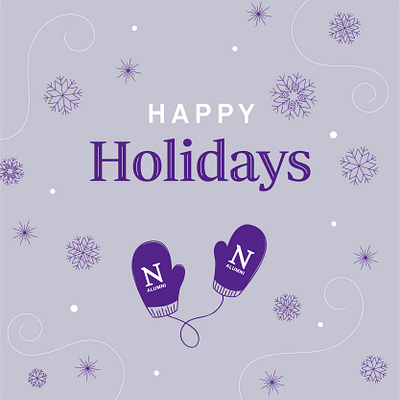 Holiday graphic for Northwestern christmas college happy holidays holiday holiday card holidays illustration mittens snow snowflakes winter