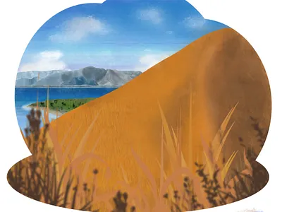 kenawa beach hills illustration scenery