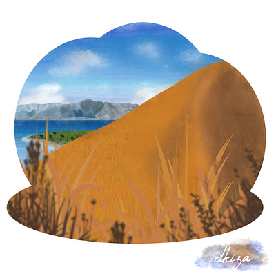 kenawa beach hills illustration scenery