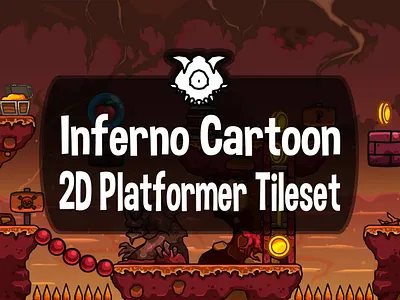 Inferno Cartoon 2D Game Tileset 2d cartoon fantasy game assets game design gamedev indie game platformer sprite tileset