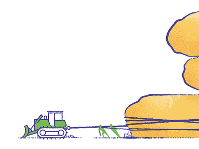 Caution bulldozer illustration people pulling rocks