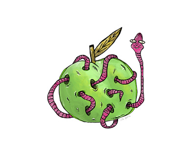 fresh apple apple art character comic creepy cute food illustration iradorn procreate worm