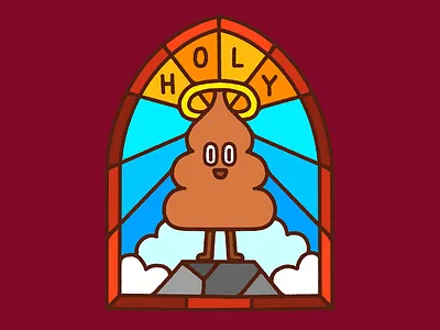 Holy S**t character fun glass illustration poop religion vintage