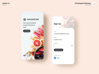 Sign Up Page for Cooking App app art design design challenge figmadesign mobileapp tdcweek1 todesignchallenge ui ui design uidesign uiinspiration uiux ux weeklyui