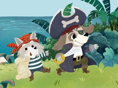 Captain and map caretaker animals character design children book illustration childrens book cute illustration digital illustration dog art illustration kidlitart pirates