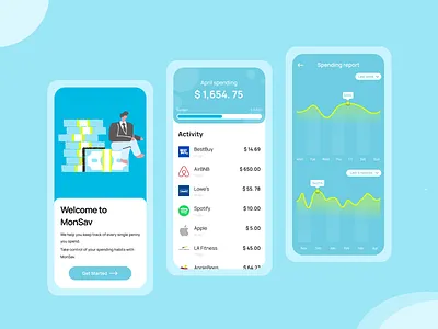 MonSav blue financial graph illustration money money tracker money tracking neon progress sky blue teal userinterface ux design ux ui design