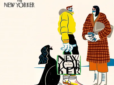 The New Yorker abstract art bold bright character coats concept dog fall fashion hand drawn humor illustration neon new york news plaid visbii weird winter