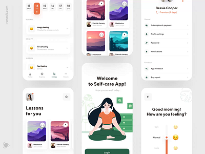 Self-care Mobile App Design animation app clean ui creative design flat illustration minimal ui ux vector