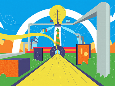 Yellow Brick Road 2d abstract bulb business colourful design festival illustration light movement outside pipes road screens suit tie