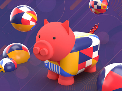 pig 3d animal design illustration pig purple red