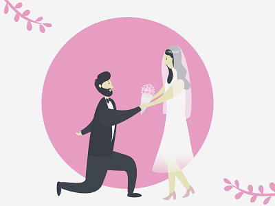 Happy Married Couple ❤️ bride bride groom clean drawing flat humans illustration married marry minimal pink romance sketch vector vectorart wedding