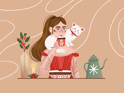 Girl with cat character character design design digital art digital illustration girl illustration illustration illustration art vector art vector illustration