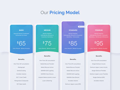 Dental Warranty Pricing UI branding clean dental care dental clinic dental warranty dentist doctors appointment gradients minimal patients plans ui pricing comparision pricing plans pricing ui ux treatment plans treatment pricing ui ux ui ux web