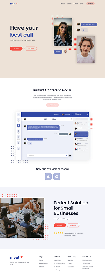 Video Conferencing App website landing page design app business call conferencing design landing page software video website