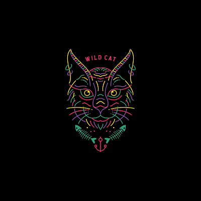 WILD CAT art artwork classic clothing dbhtee design fantasy illustration kitten lineart linework monoline logo neon surreal vintage wildcat