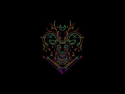 MYTHICAL DEER art artwork classic clothing deer fantasy funny geometric illustration lineart linework monoline moon motion mythic mythical neon occult vintage