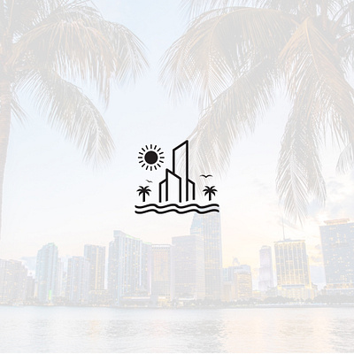 Miami Real Estate appartments bird clean minimalist logo ocean palm trees real estate logo residential simple sunny sunny day sunset tourism travel agency