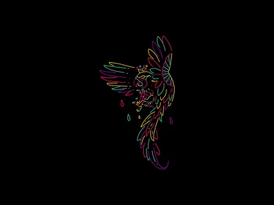 MYTHIC PARROT abstract art artwork bird classic clothing feather illustration lineart linework monoline mythic mythical neon parrot summer tropical tshirt vintage wing