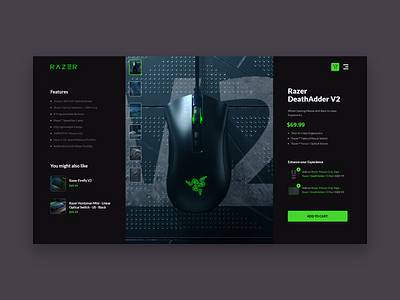 Razer - Product page design clean daily ui dailyuichallenge dark mode dark theme dark ui ecommerce landing page product page razer shopping ui ui design ux uxdesign web web design webagency