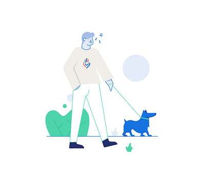 Walking with a dog 2d affinity designer character dog flat goodify help help center helper line linear park vector