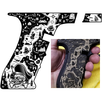 Gun Handle design for Laser engraving machine cnc cnc machine design engraving gun gun handle laser laser engraving pirates treasure island treasure map vector vintage