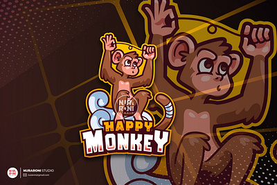 Happy Monkey Mascot Logo cartoon character design digital art esport esport mascot logo esport team esportlogo game logo game online gamer gaming logo logo maker mascot mascot design twitch twitch logo vector vector logo