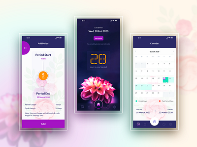 Girls Period Tracker Application Screens app design icon illustration illustrator ui ux vector