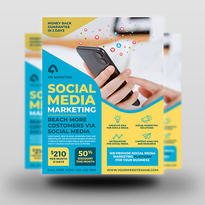 Social Media Marketing Flyer Template facebook flyer handbill leaflet magazine marketer marketing network pamphlet pintrest post poster print ready social media social network startup template twitter