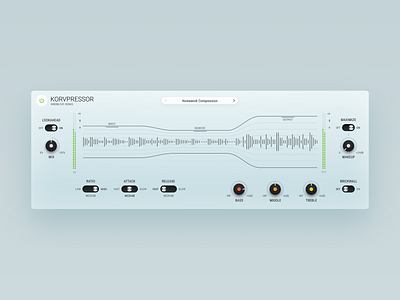 Korvpressor — Audio user interface design app application au audio compressor design gui interface knob plugin software sound ui vst