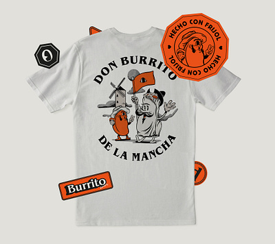 DON BURRITO DE LA MANCHA adobe bean book burrito design food illustration love procreate product design quijote t shirt tags typography