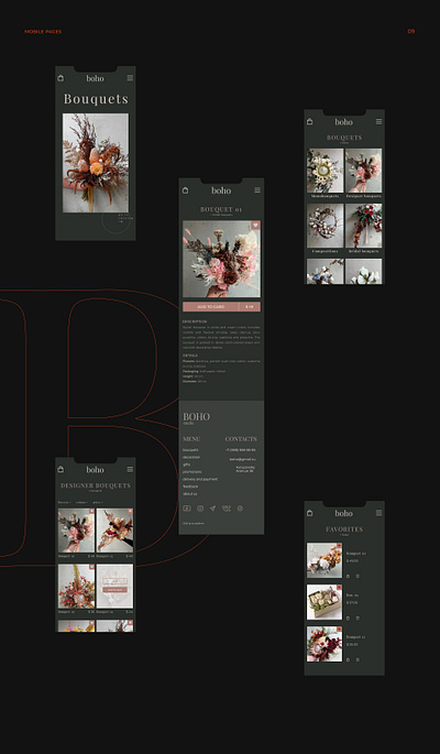 BOHO black branding design fashion brand illustration mobile ui uidesign uiux ux