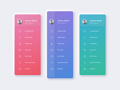 Navigation UI - Neumorphism / Colors clean colors gradients icons left menu left nav line icons menu bar design mobile navigation modern nav bar navigation navigation bar navigation menu neumorphic design neumorphism ui rounded icons trend typography uiux