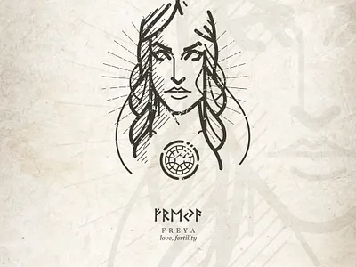 Freya folklore goddess linework logo mythology viking woman