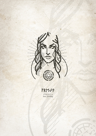 Freya folklore goddess linework logo mythology viking woman