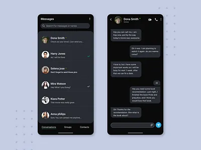 Messaging UI/ Direct Messaging UI daily ui 013 dailyui dailyuichallenge dark app design direct messaging messaging app ui