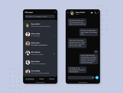 Messaging UI/ Direct Messaging UI daily ui 013 dailyui dailyuichallenge dark app design direct messaging messaging app ui