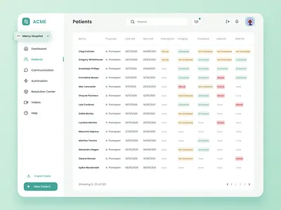 Healthcare - Patients Table design healthcare healthcare app interface platform tables ui user experience user interface ux web web app