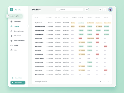 Healthcare - Patients Table design healthcare healthcare app interface platform tables ui user experience user interface ux web web app