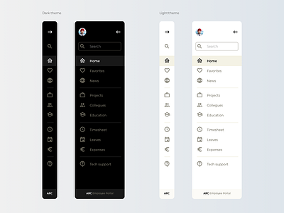 Menu - Employee portal design employee menu sidemenu ui ux