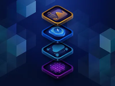 New Stack Graphic for TraefikLabs cubes design grid illustration isometric layers shied stack stats ui web