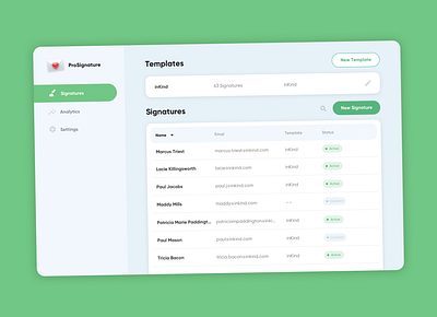 Email Signature Management dashboard email role signtauure ui ux