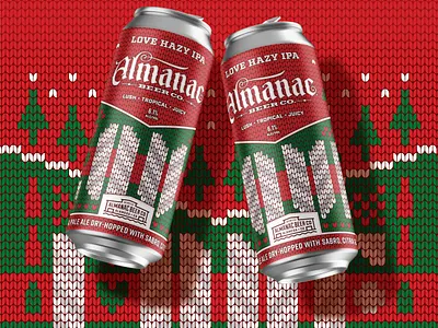 Almanac Beer Co. Holiday Edition Love IPA almanac beer beer can beer packaging christmas dan kuhlken dkng hazy ipa holiday love nathan goldman sweater ugly sweater