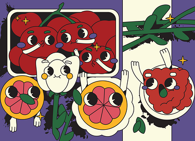 week 35 still life character character design characters cherries design flat illustraion oranges still life stilllife team weekly weeklywarmup