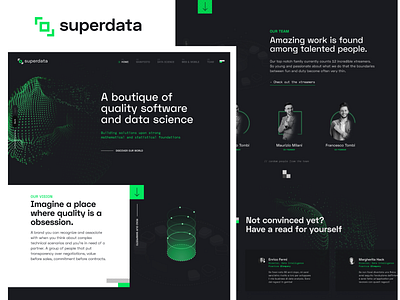 Homepage for a software boutique black data design graphic design green ui user interface ux