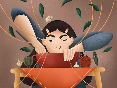 The Red Pot 2d art 2d illustration character characterdesign cute character cute girl cute illustration flat design flat illustration woman illustration